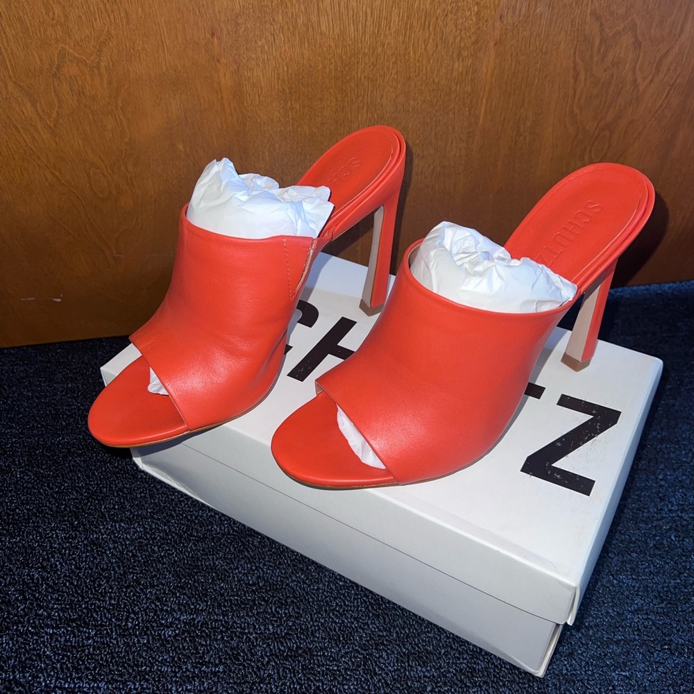 Brand new red orange mules